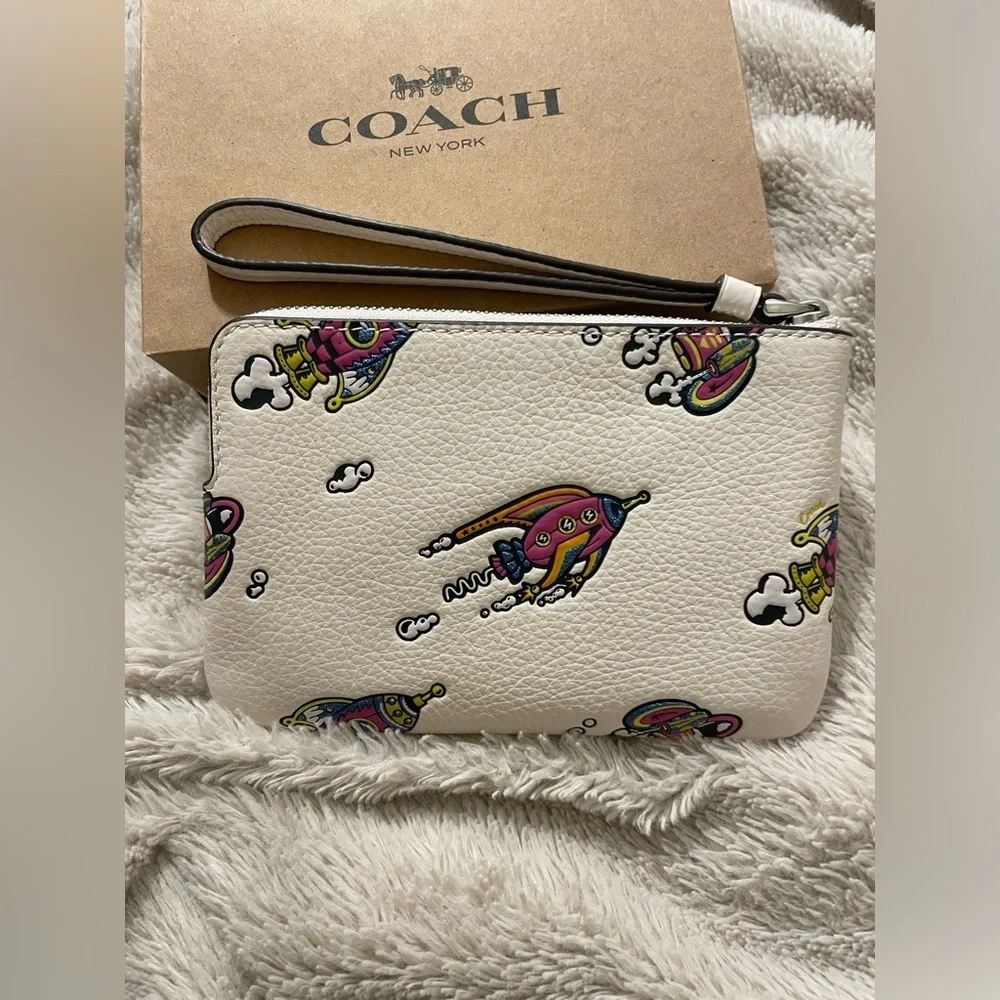 NWT Coach Wristlet Zip Rocket Patterned With Box